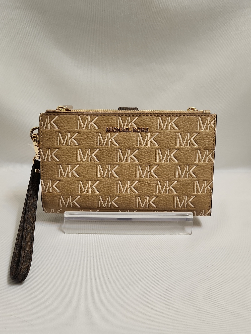 Michael Michael Kors Jet Set Tan MK Monogram Wristlet Clutch